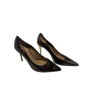 J Renee Shoes Womens Size 8.5 Brown Metallic Pointed Toe Gold Stiletto Pumps‎
